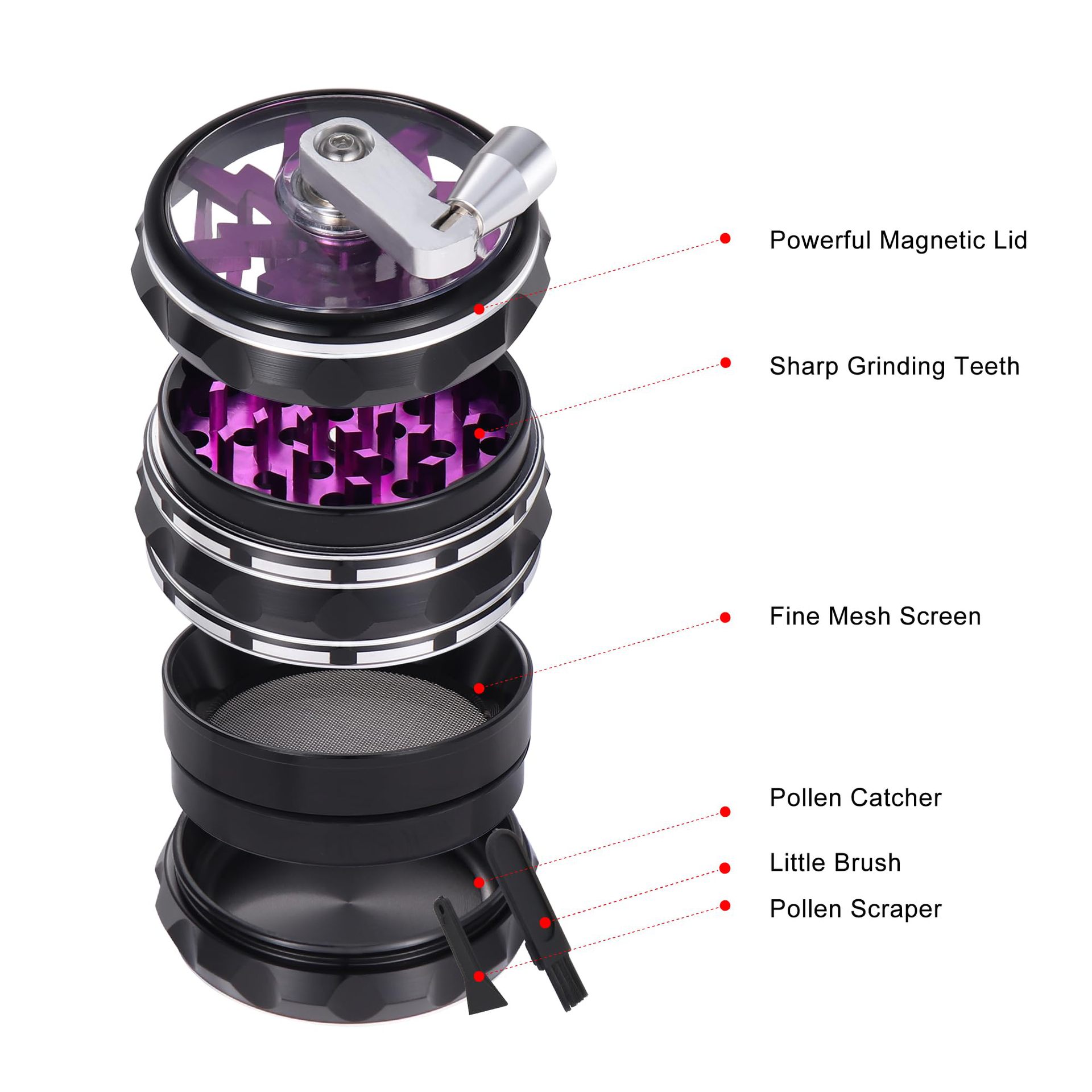 Support pan European shipping--PURPLE 63MM CNC Lightning Fast Manual Herb Grinder - Premium Metal Spice Crusher With Pollen Catcher