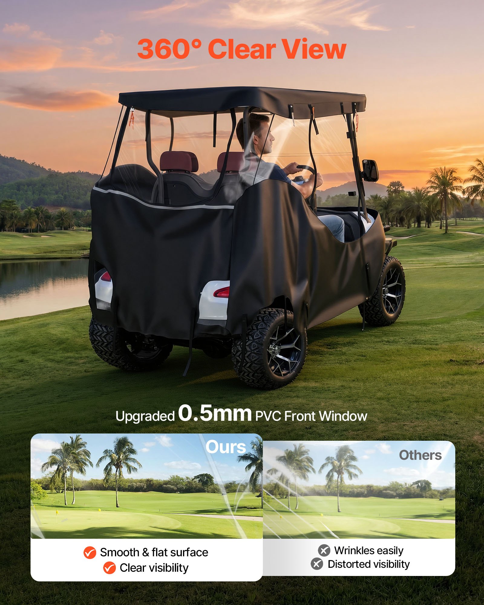 Golf Cart Cover - Vollständige Sichtschutzabdeckung für 2+2-Passagier-Golfwagen, 420D wasserdichte Oxford-Fabrik Club Car, Yamaha, EZGO