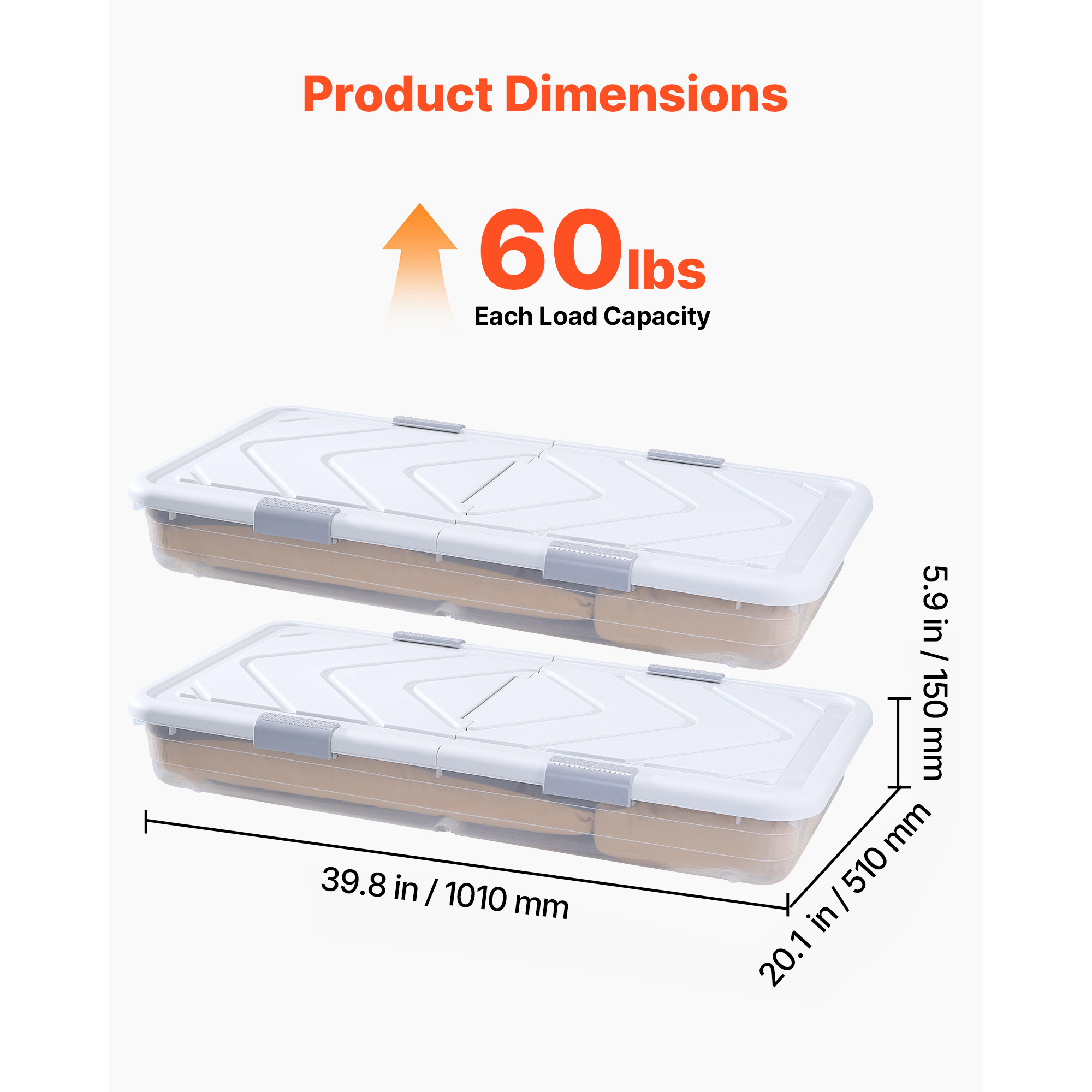 Storage sotto il letto con ruote, 39.8 x 20.1 x 5.9 pollici Contenitori sotto il letto, Organizzatore di scarpe sotto il letto con coperchio e serratura grigia, Ripostiglio rotante sotto il letto