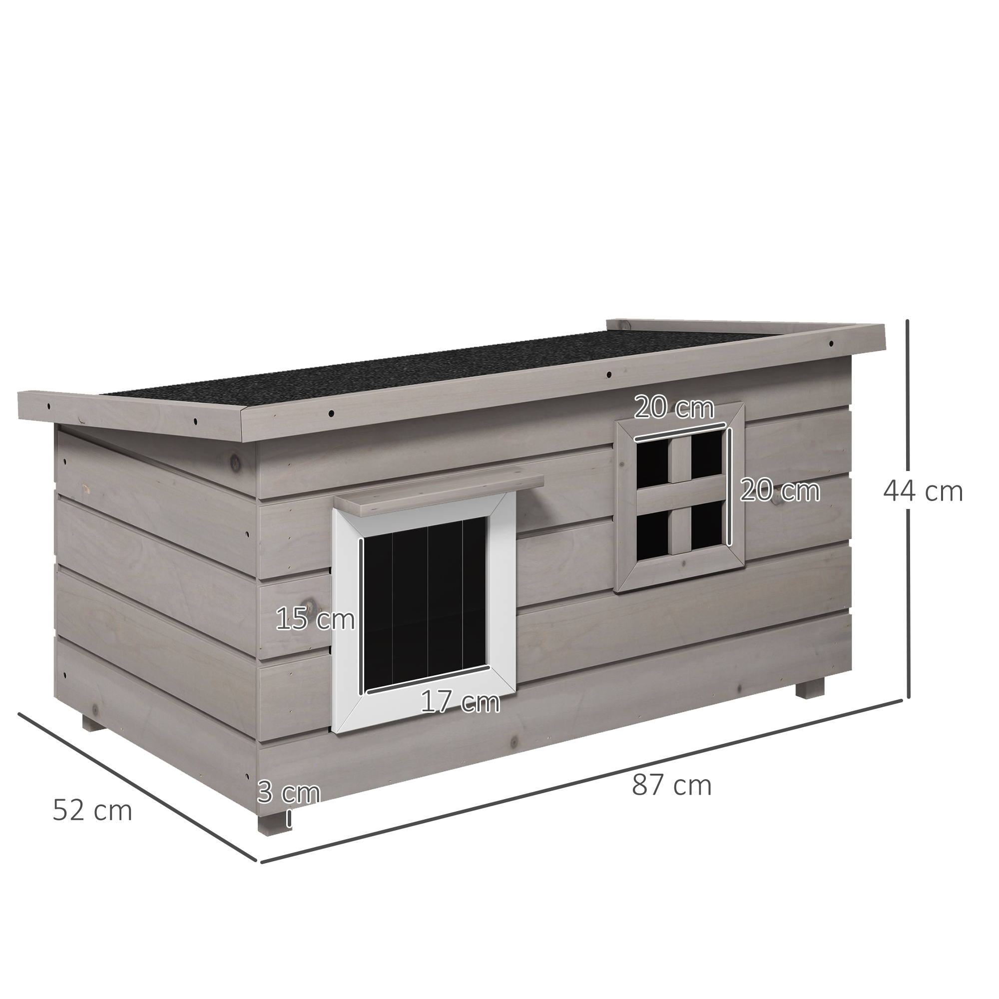 Katzenhaus aus Holz mit Asphaltdach, 87 x 52 x 44 cm, Grau