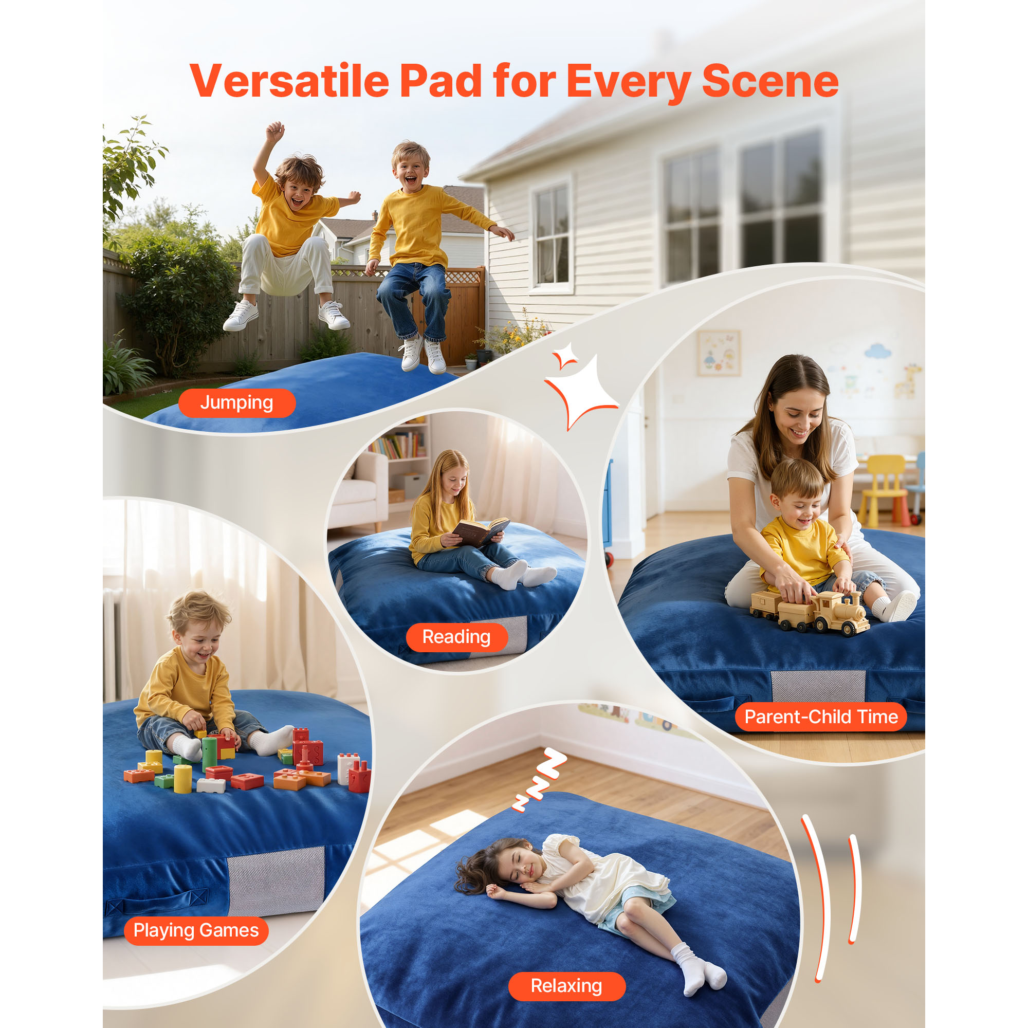 Crash Pad für Kinder, 5 x 5 ft, mit Schaumblöcken und abwaschbarer Hülle