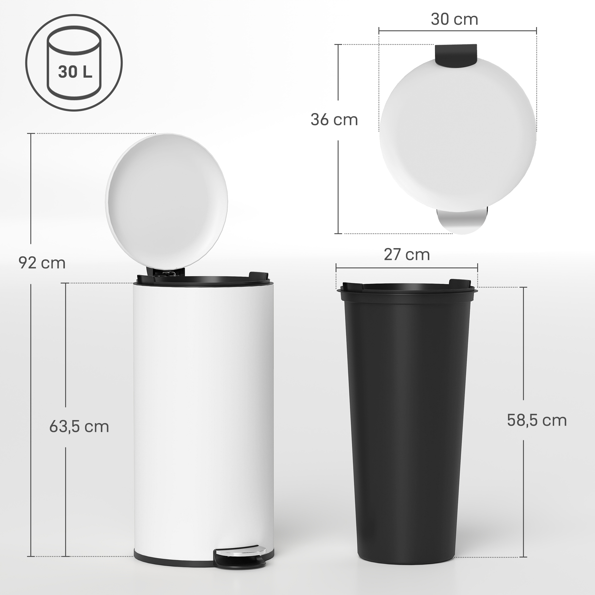 Mülleimer 30L Treteimer mit einrastbarem Deckel, Cremeweiß