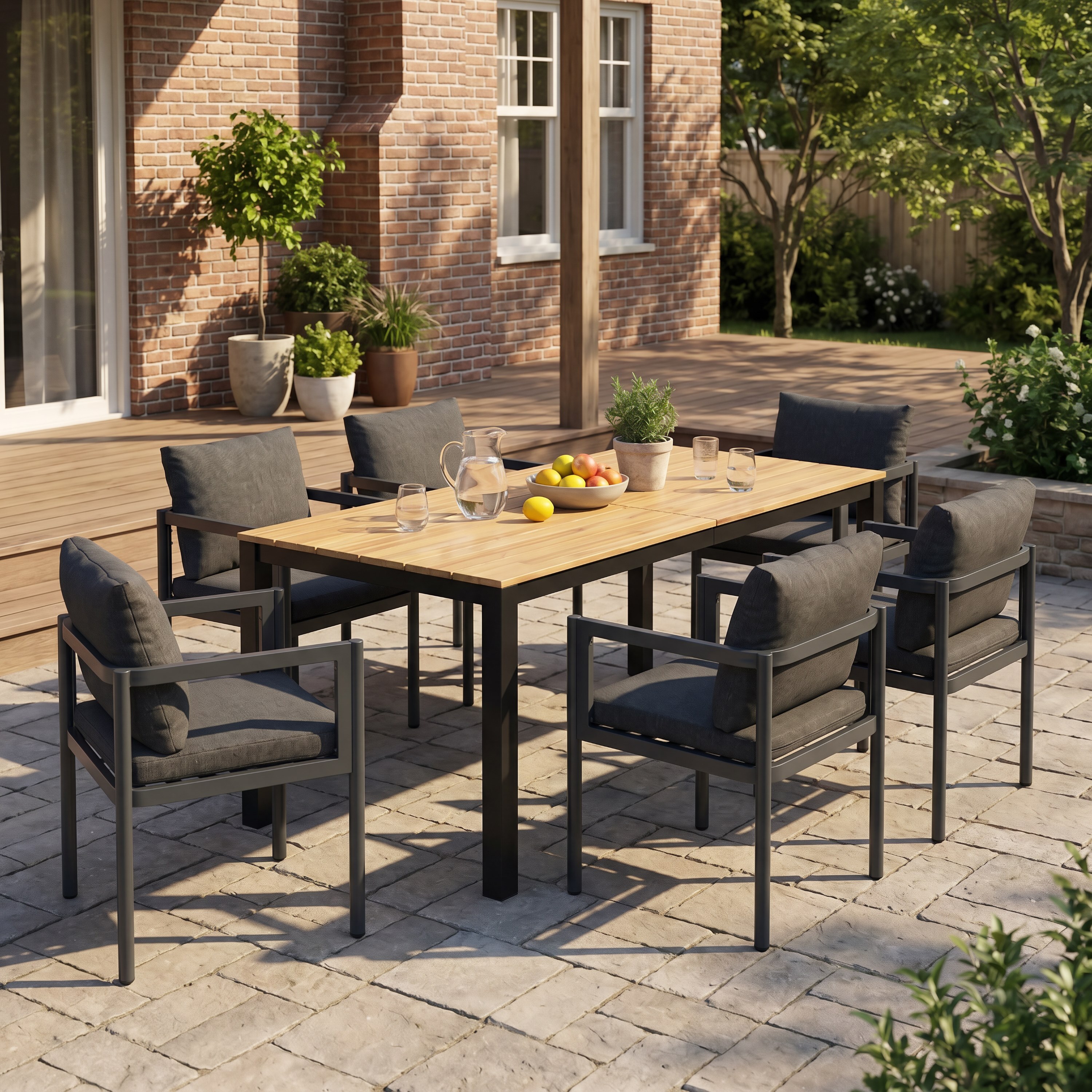 7-teiliges Outdoor-Dining-Set aus Akazienholz & Aluminium