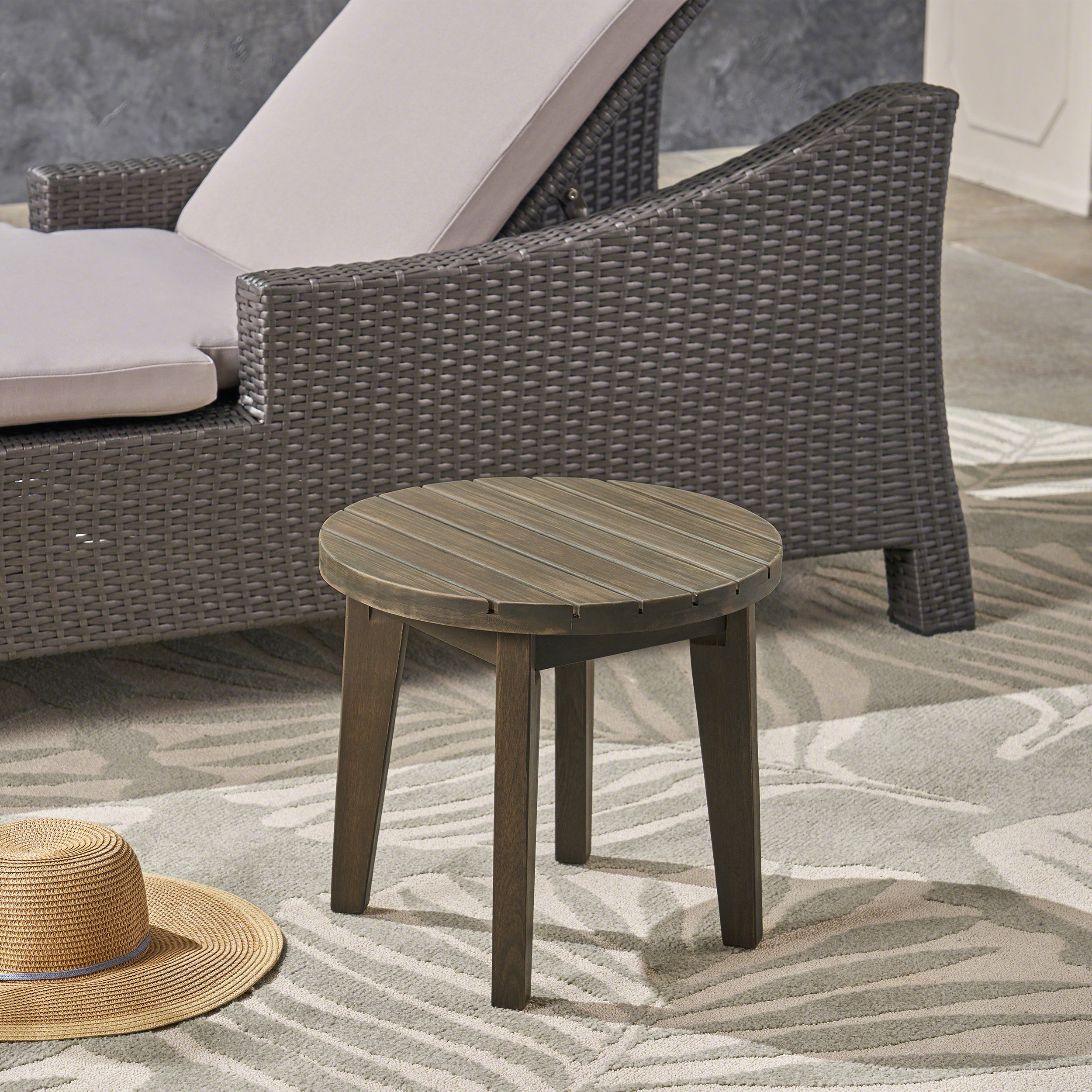 Outdoor 16  Acacia Wood Side Table, Gray Finish
