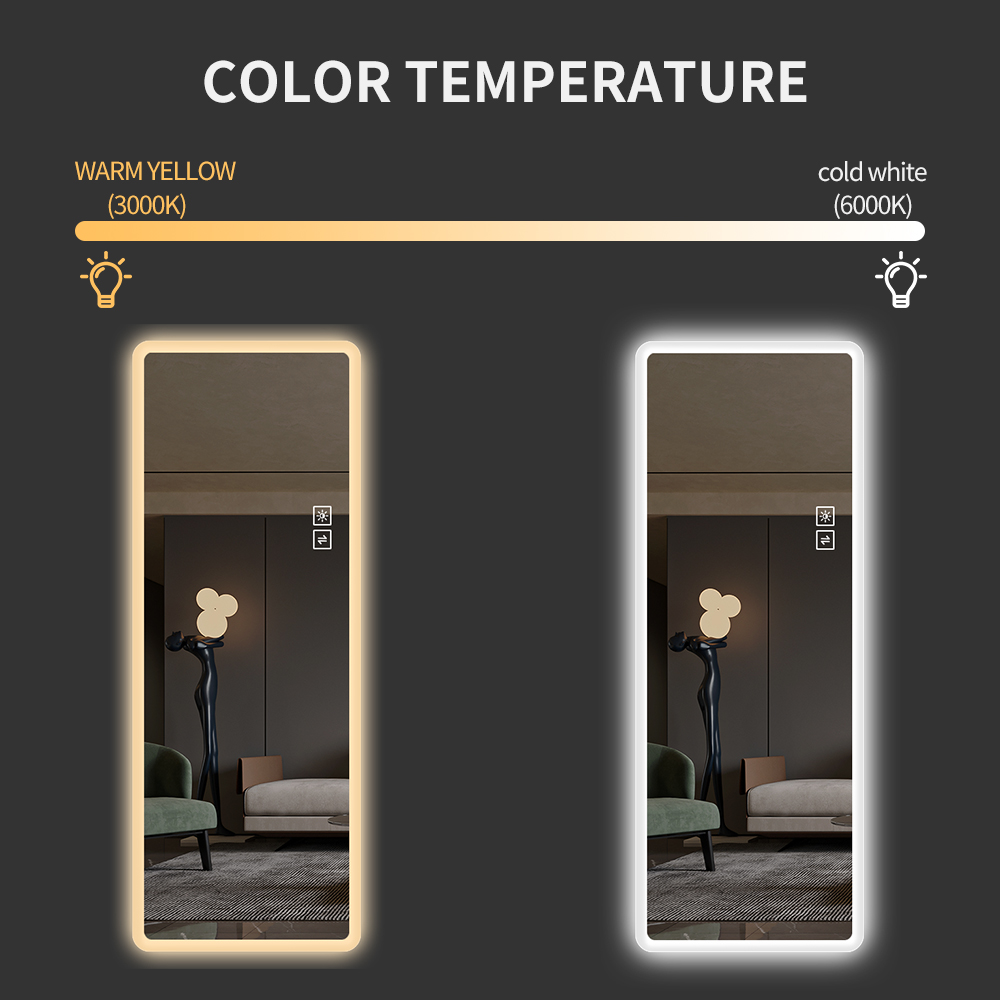 Großer beleuchteter Wandspiegel mit LED - Vollformat Spiegel für Schlafzimmer, Wohnzimmer, Ankleidezimmer und Hotels