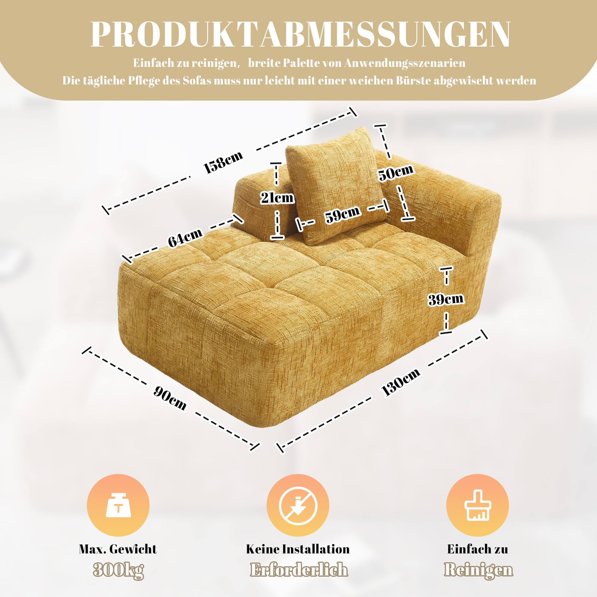 Bequeme Chaise Longue, Ohne Montage, Weiche Polster, Seitentaschen für Fernbedienung und Handy