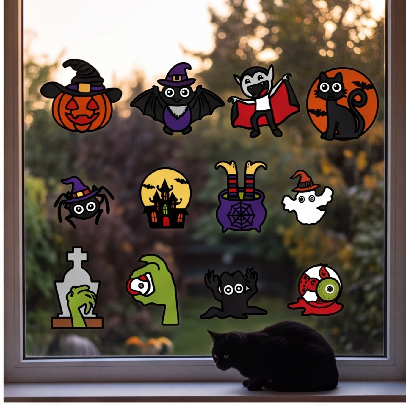 Halloween Bastelset: 114 Teile mit Fensterbildern, Glanzfolien & Wackelaugen