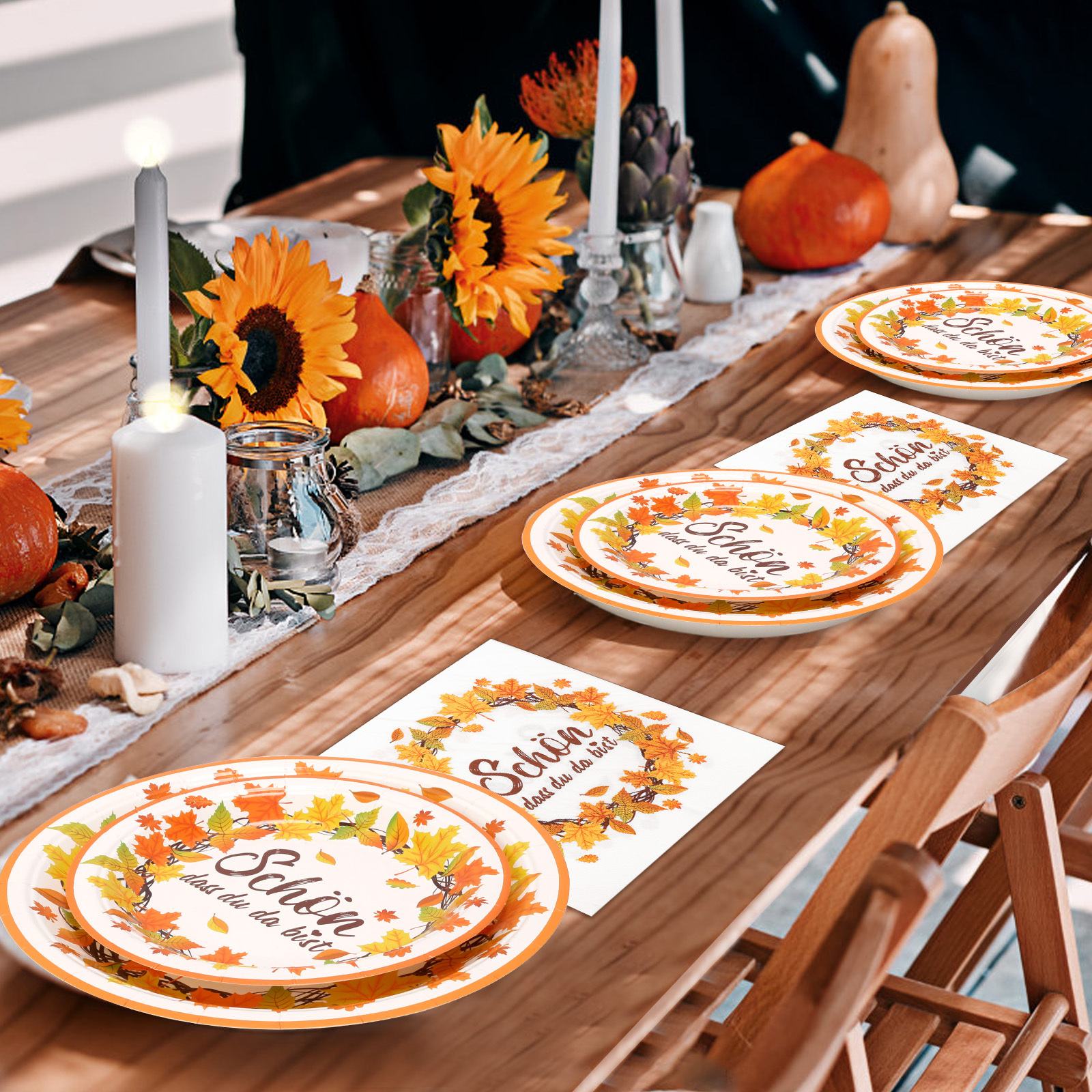Herbst-Party-Tischdekorationsset - Mit Ahornblatt Servietten & 40 Herbsttellern