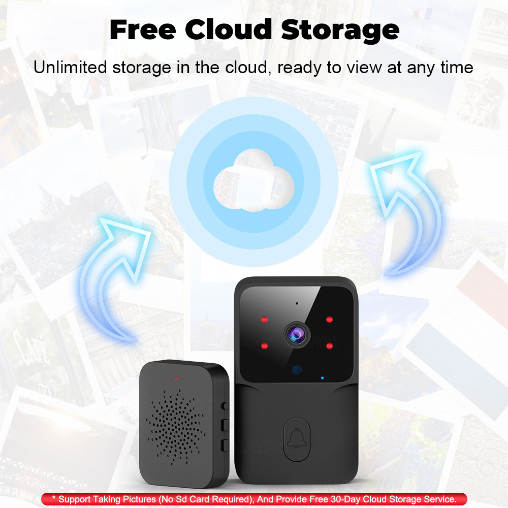 Campanello video wireless per uso domestico, camera WiFi con funzione di interfono vocale bidirezionale