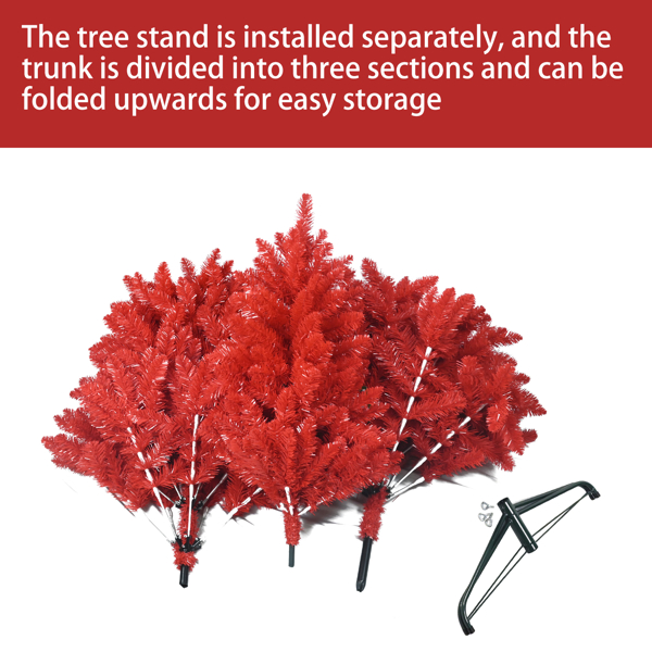 Kunstvoller 152 cm roter Weihnachtsbaum mit 624 PVC Zweigen, klappbarer Premium-Basis
