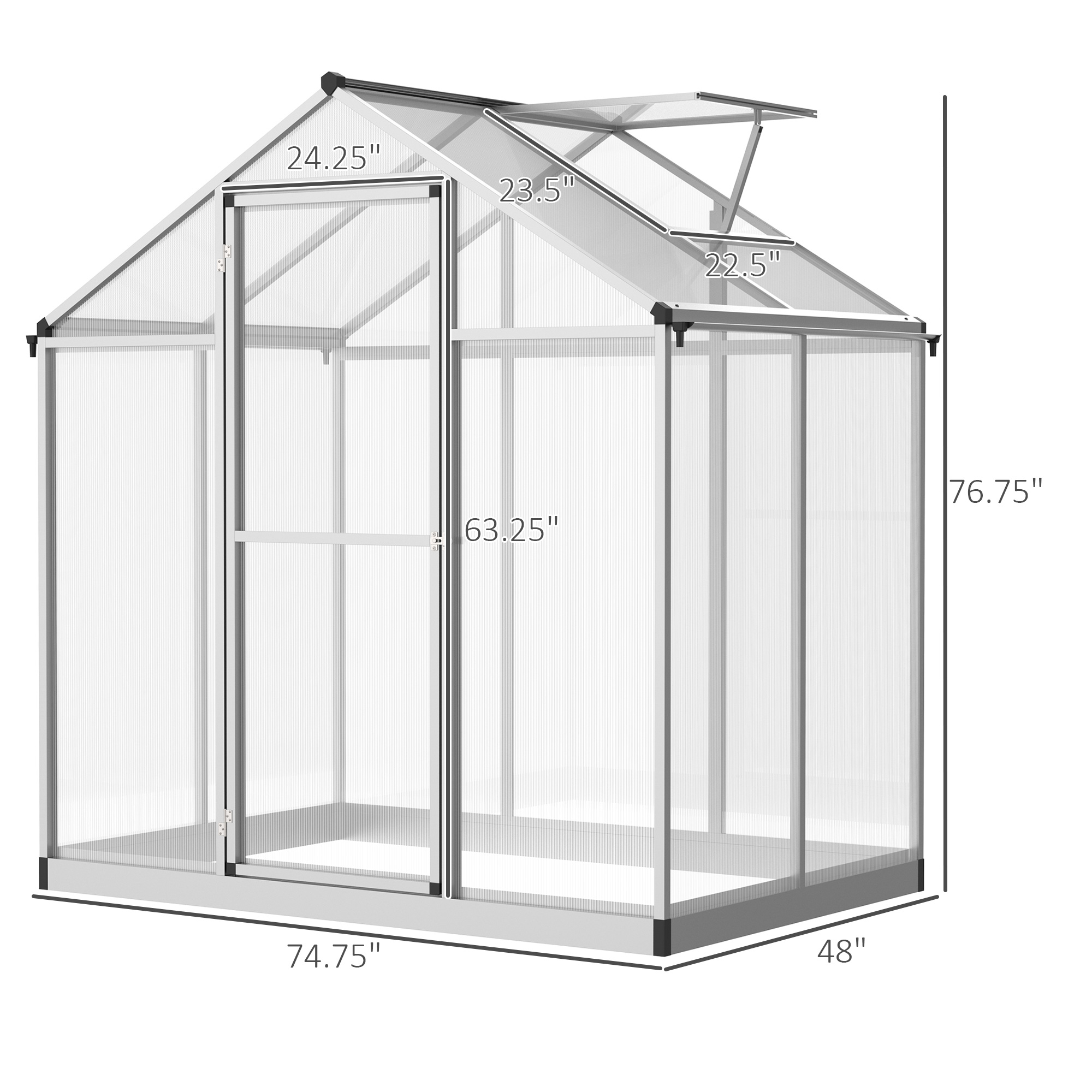 Polycarbonat-Gewächshaus mit Dachlüftung