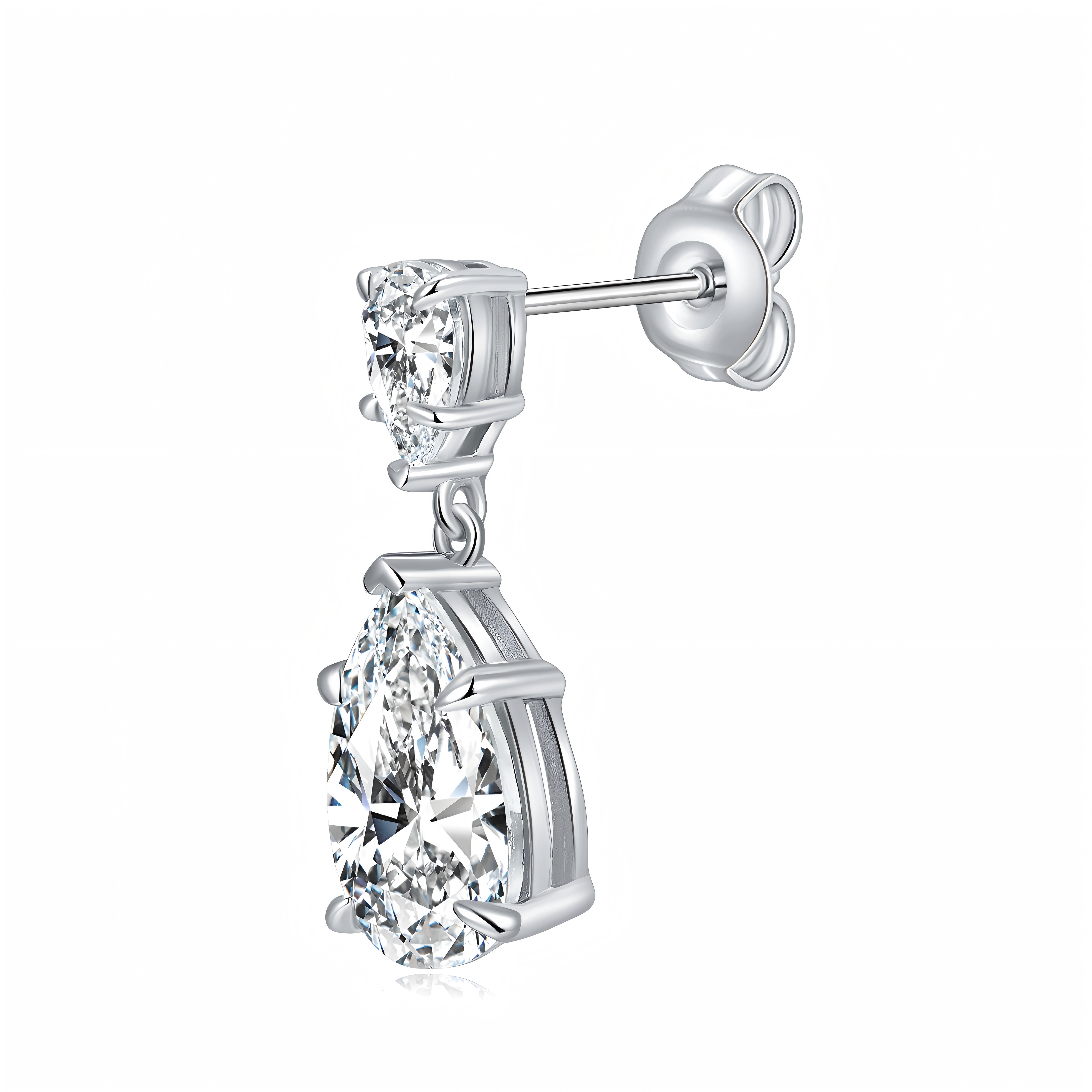 S925 Sterling Silber Pear Cut Moissanite Dangle Earrings 7x11mm Tränenförmige Doppelstein Drop Earrings mit GRA Platinketten
