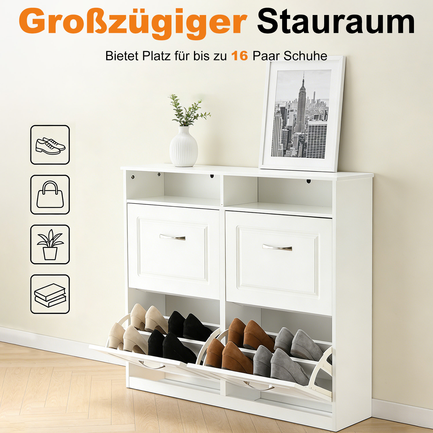 4-türiger Schuhschrank - 41IN - Weiß