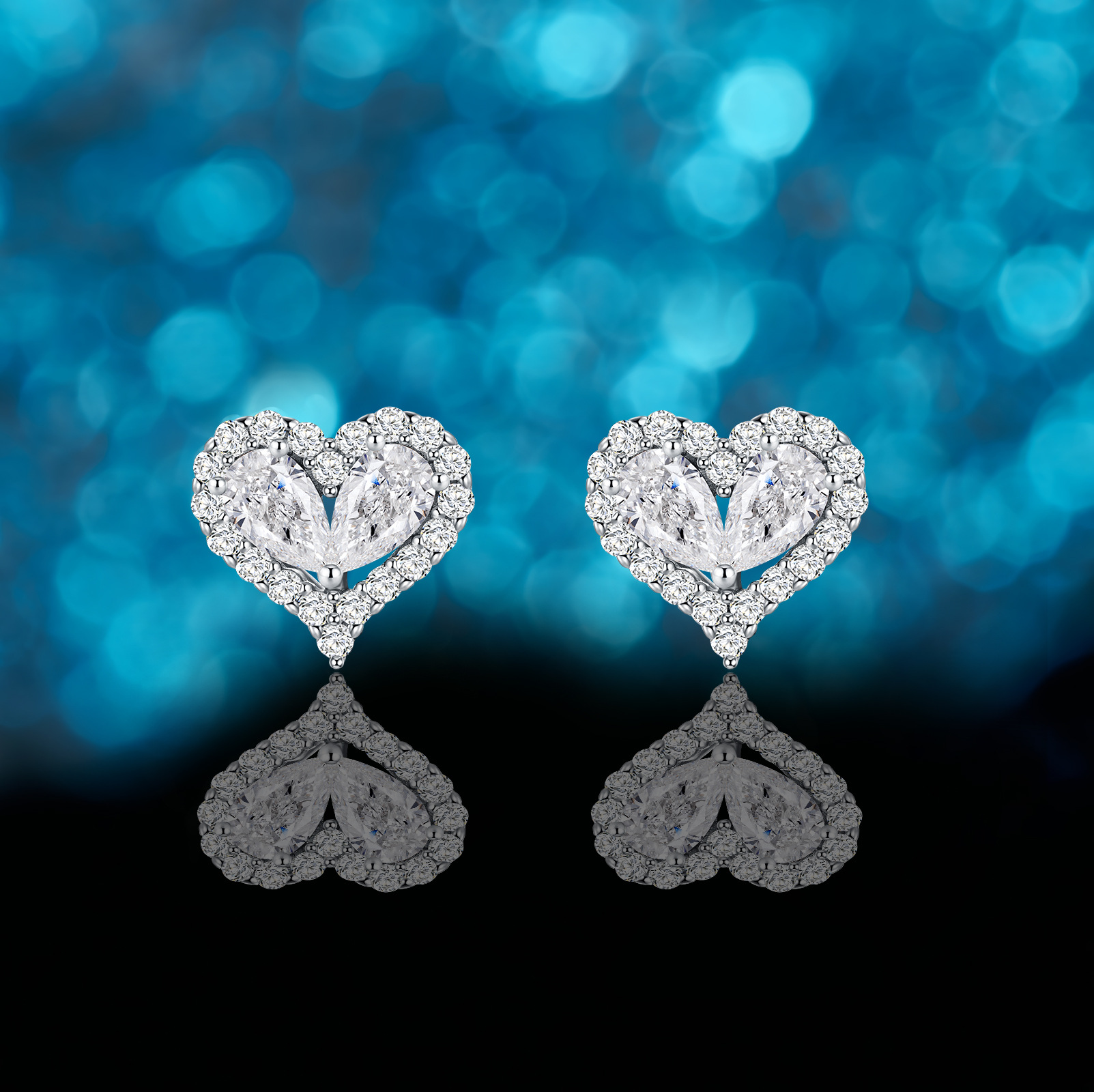 S925 Sterling Silver Heart Moissanite Stud Earrings, 3x5mm D-VVS1 Two-Stone Halo, Platinum Plated 1.9g Romantic Jewelry Gift Box