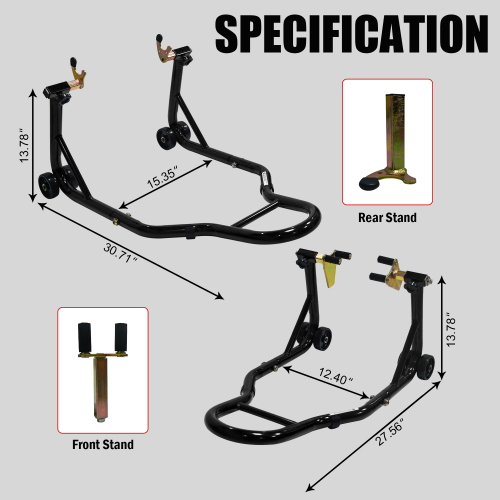 Support de levage de motocyclette 440lbs avant-arrière combo Support de levage Support de fourche de roue avant Support de fourche arrière UK Swingarm Spoon Support compatible avec la plupart des motocyclette