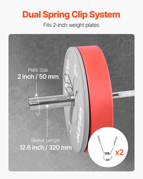 VEVOR 6FT Barbell Bar, Fits 2-Inch Weight Plates, Chrome Plated Barbell Bar With Knurled Grip For Strength Training, Weightlifting, Squat, Deadlift, B