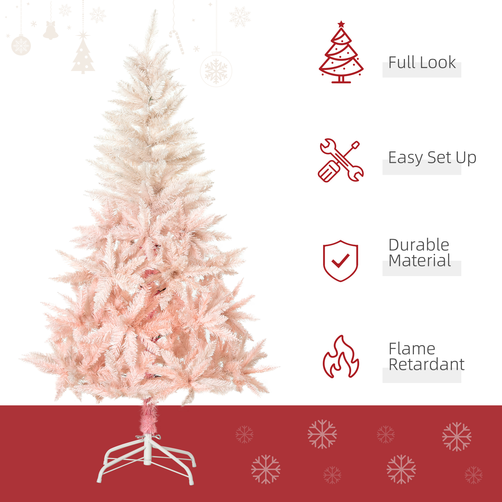 7ft Pencil Christmas Tree, Artificial Christmas Tree For Holiday Home Decoration With Metal Stand  Automatic Open