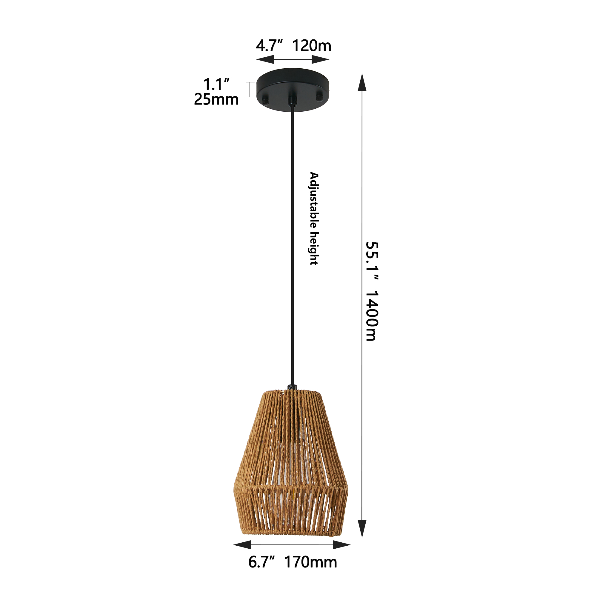 7-Zoll-Set aus 3 rustikalen Hanfseil-Anhängelampen, handgefertigte Farmhouse-Hängelampe, höhenverstellbare Deckenlampe für die Küche, Esszimmer