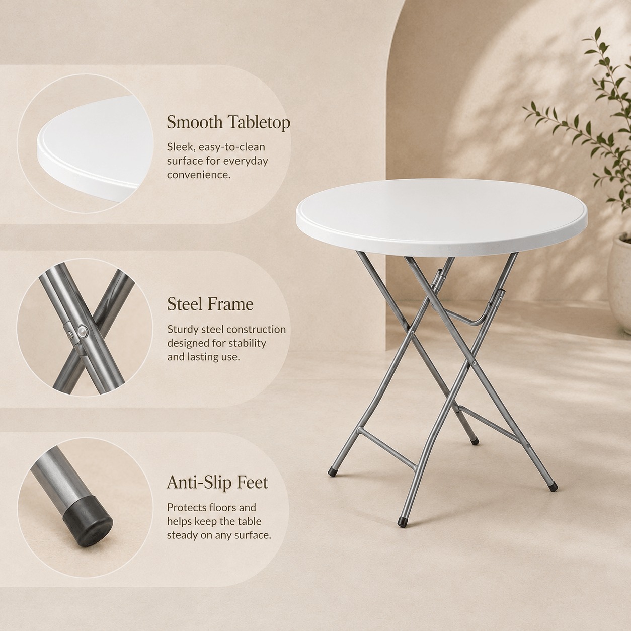 Runder Klapptisch hohes Stehtisch-Design, 80 cm, weiß