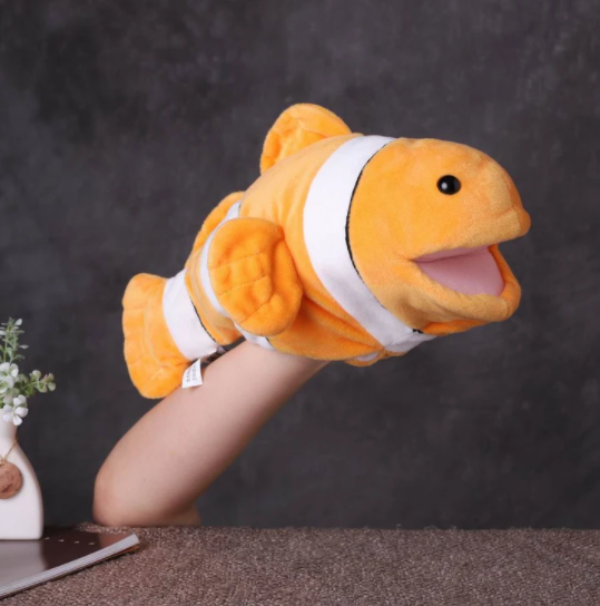 Goldfish Hand Puppet Plush Toy Baby Clown Fish Comfort Doll Kindergarten Show Fish Glove Doll