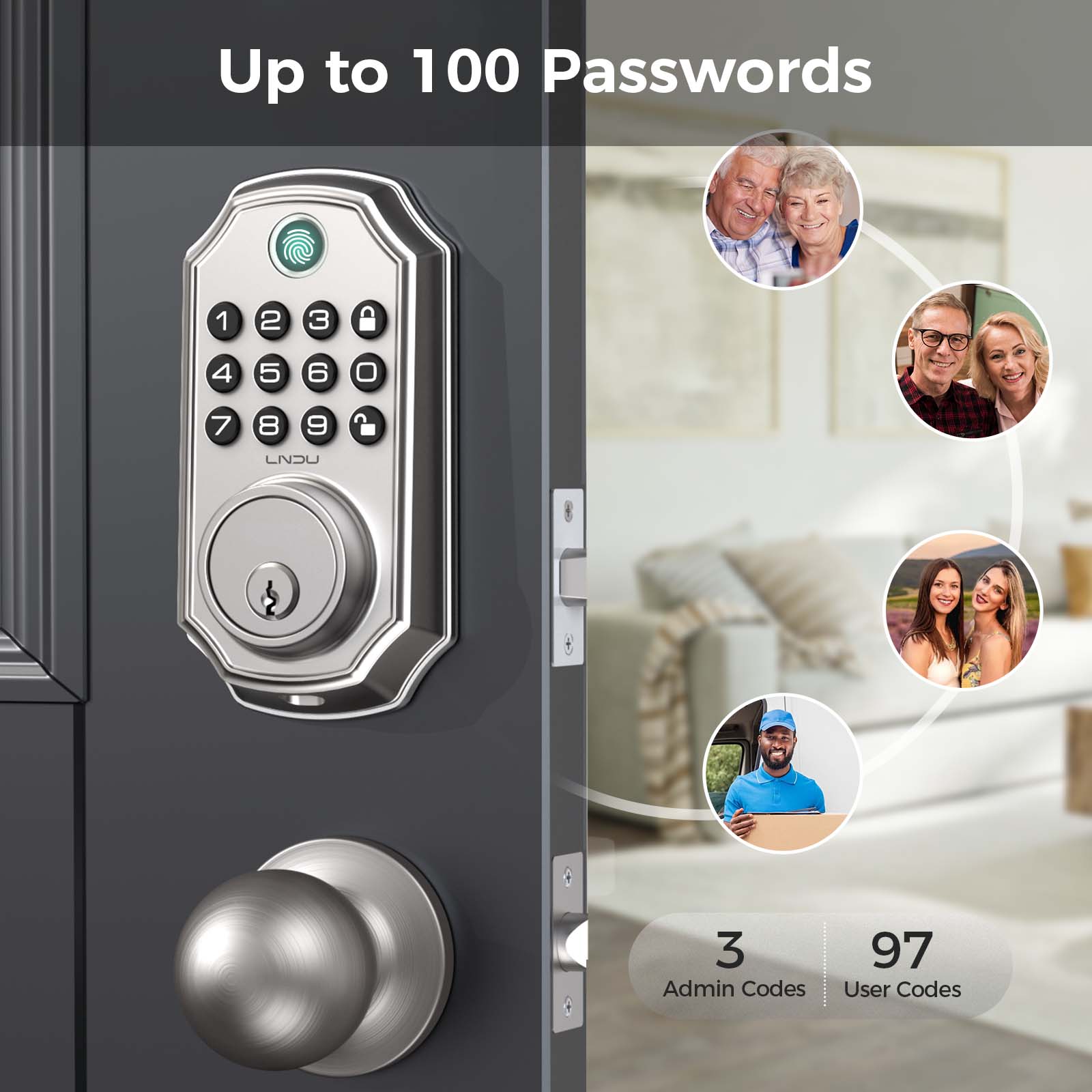 Blocco porta d'ingresso senza chiave con maniglia, comandato dall'app, set di serratura della porta principale con tastiera, blocco automatico e blocco con un solo tocco, funzione anti-spy code, facile da installare
