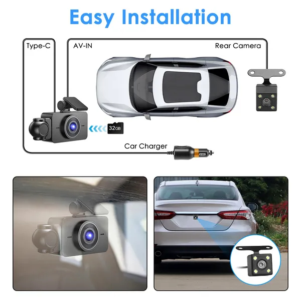 WiFi FHD 1080P 3 Channel Car Dash Cam Front Rear Inside With 32G MMC Card Motion Detection Loop Recording Infrared Night Vision Surveillance Car Camer