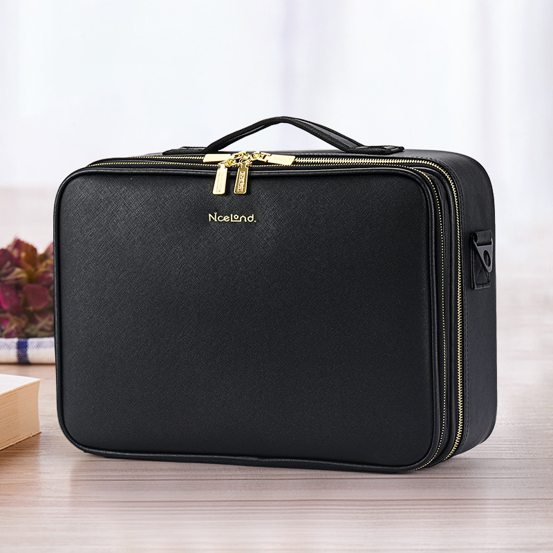 Sac de maquillage en cuir de grande capacité
