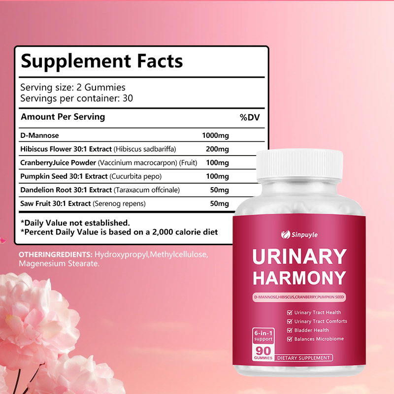 D-Mannose Cranberry Urinary Tract Gummies - 6-in-1 Bladder Health Supplement With Hibiscus & Pumpkin Seed - 90 Urinary Harmony Gummies