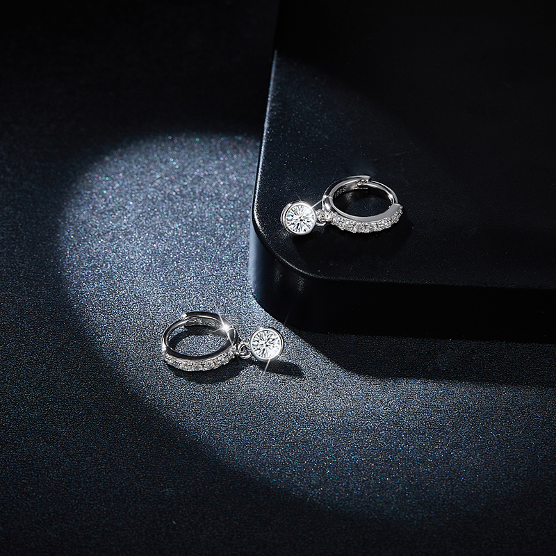 S925 Sterling Silver Moissanite Hoop Earrings - Pave Huggie Hoop Dangle mit GRA-Zertifikat, Platinschicht, Schmuckbox-Set für Frauen