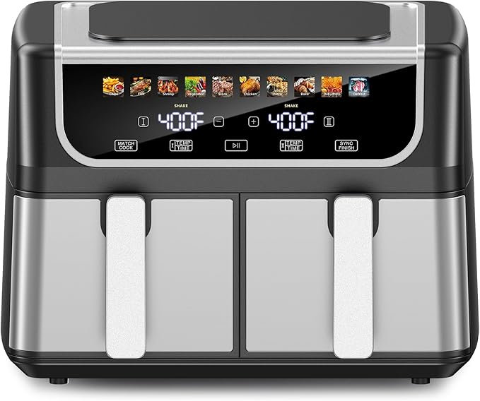 Doppeltes Airfryer-Set mit 9,5-Liter-Kapazität, unabhängige Temperatursteuerung und 10 voreingestellte Modi