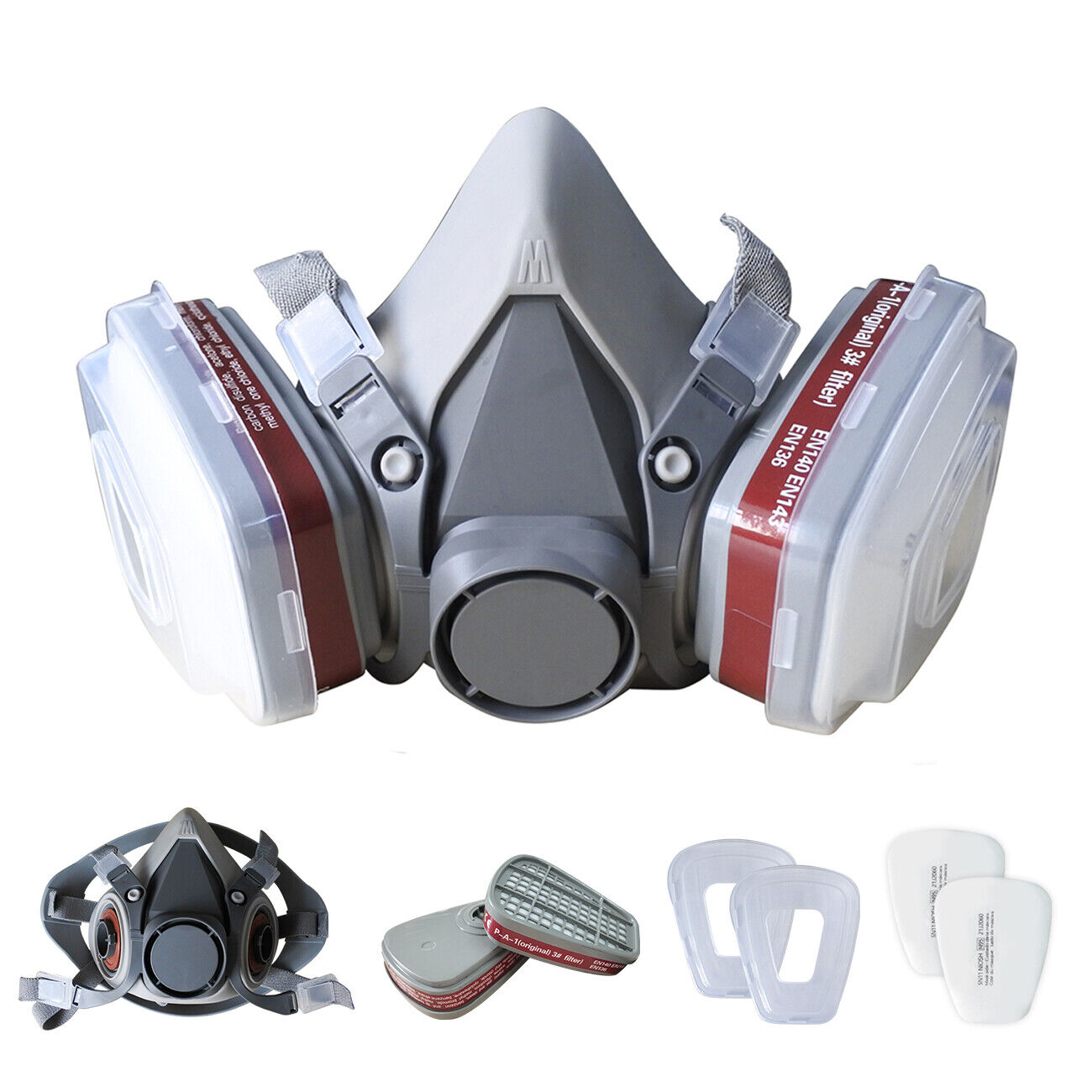 Masque à gaz facial 7in1 demi-face, pièce faciale, respirateur de pulvérisation, combinaison de sécurité réutilisable pour 6200 avec filtre chimique et autre protection du travail