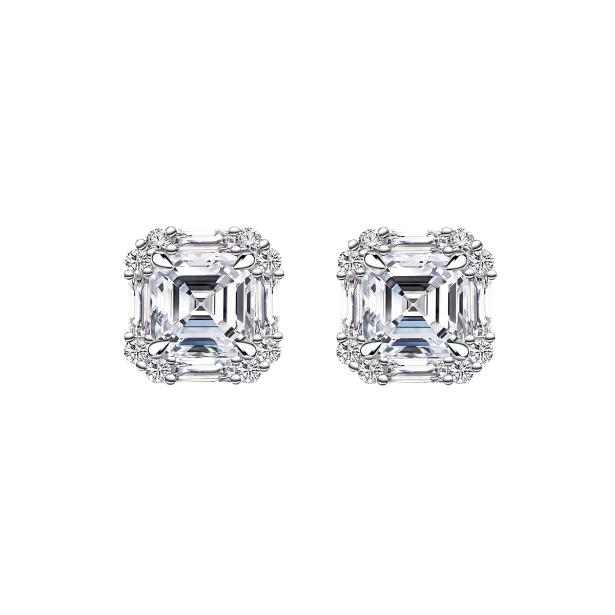 أقراط من الفضة الستيرلينج S925, 6mm D-VVS1 Asscher Cut Moissanite, مغطى بالبلاتين 2.6غ, صندوق هدايا للجواهر النسائية