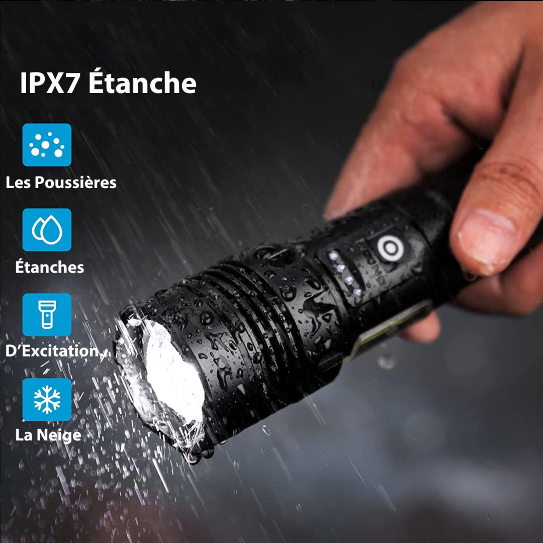 LED-Taschenlampe – 500.000 Lumen, IPX7 wasserdicht