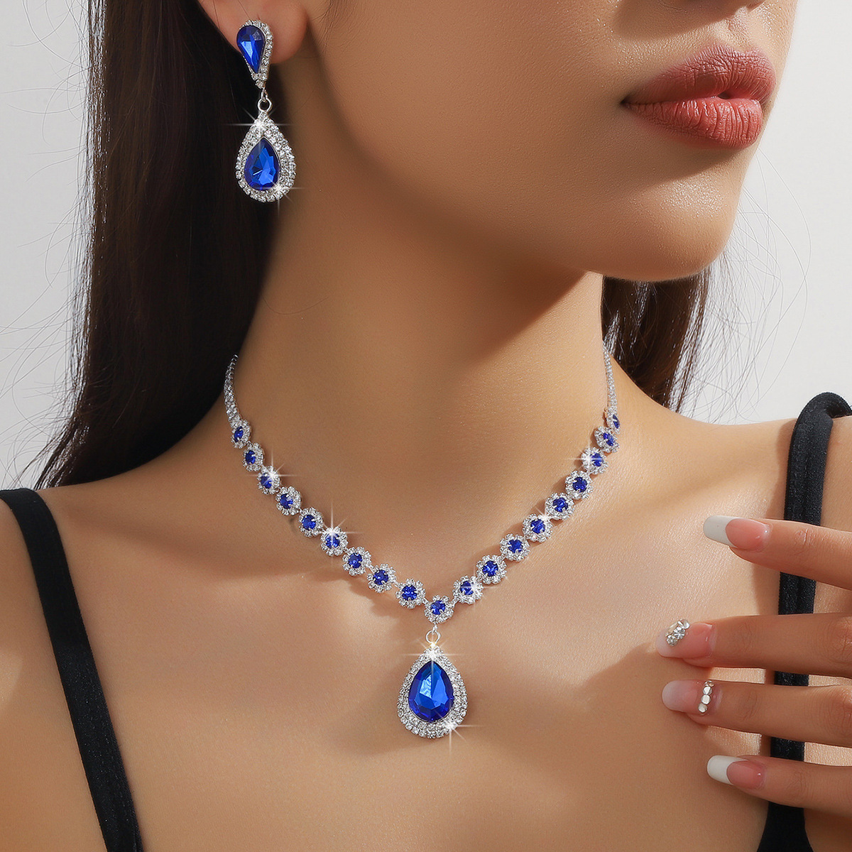 Diamond Necklace Earrings And Bracelet Three Piece Jewelry Set