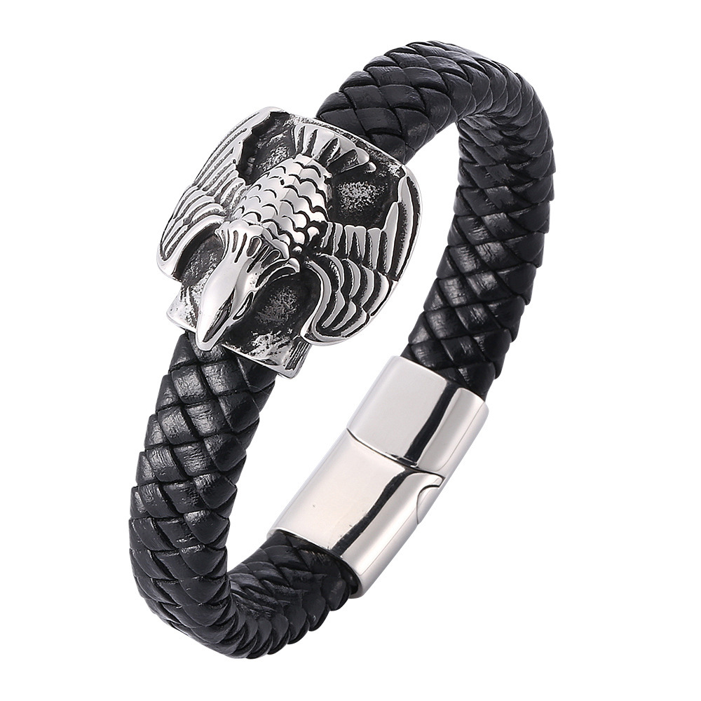 Stahl Edelstahl Leder Armband mit Adler Motiv personalisierbar