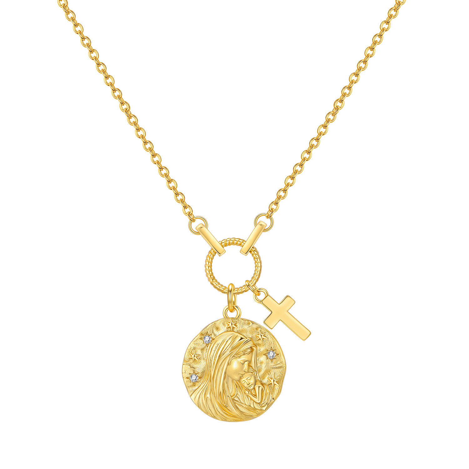 Nickel-Silber-Madonna-Kreuz-Halskette