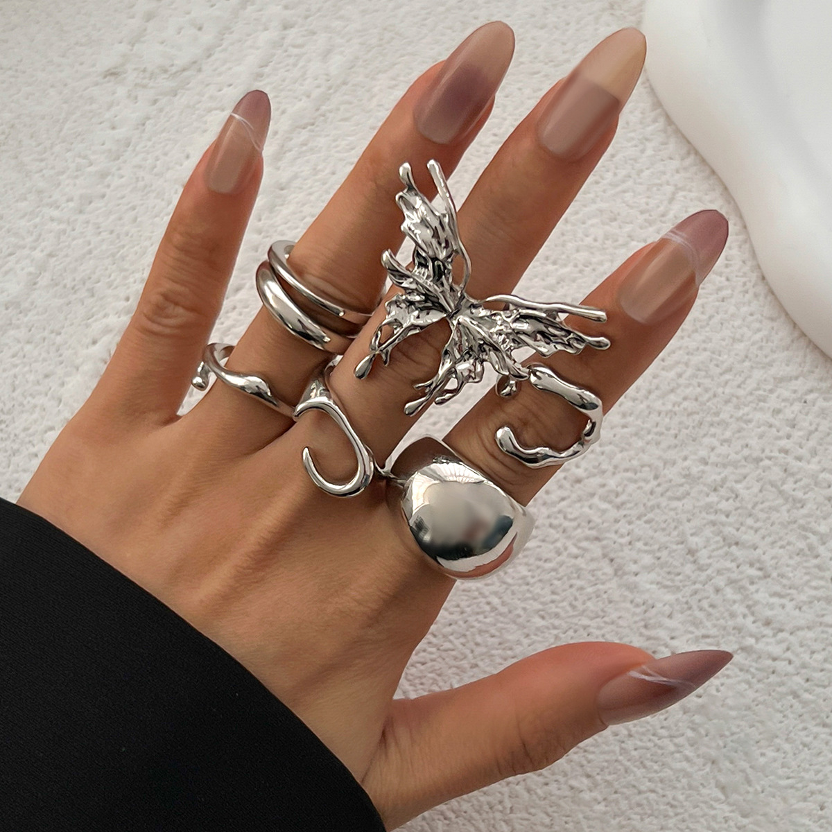 Womens Metal Smooth Butterfly Ring Set