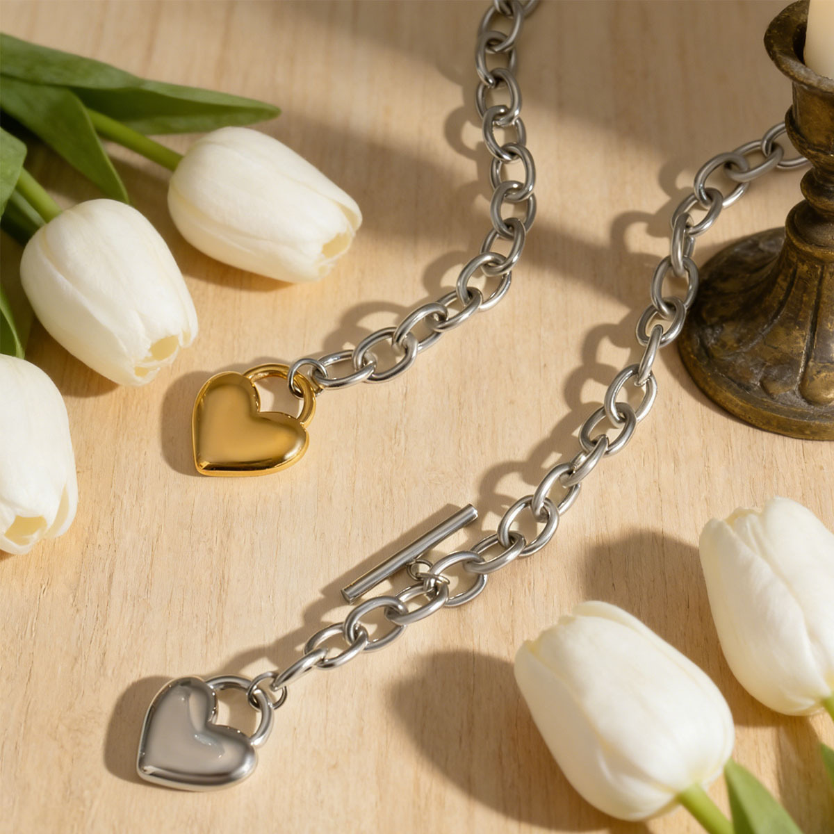 لؤلؤة heart-shaped 18k ذهب الفولاذ المقاوم للصدأ mixed color OT clasp necklace Niche Trendy Accessory