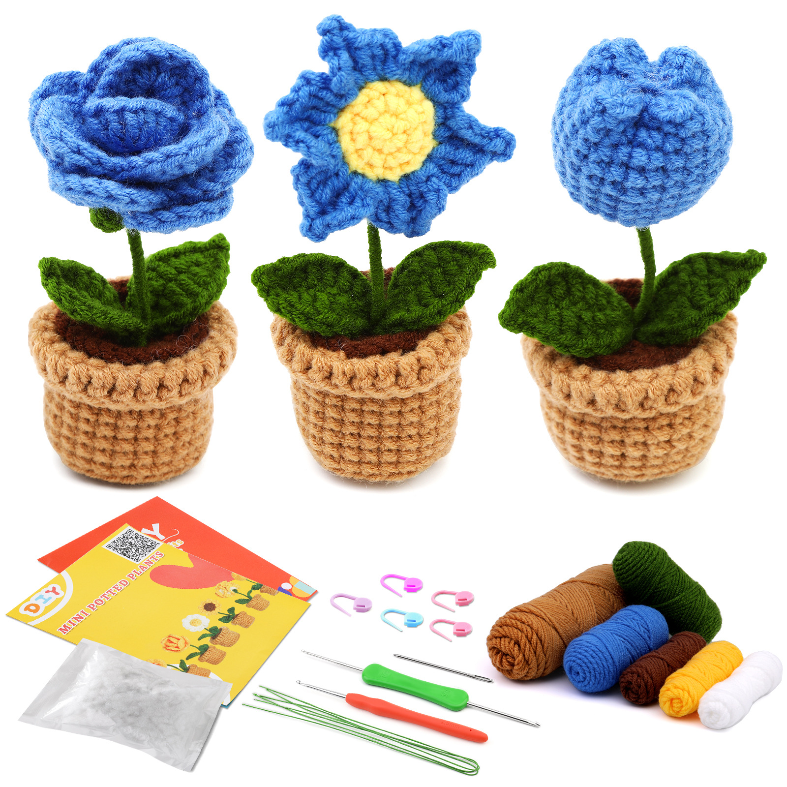 Crocheted Material Package Wool Crocheted Handmade Potted Flowers