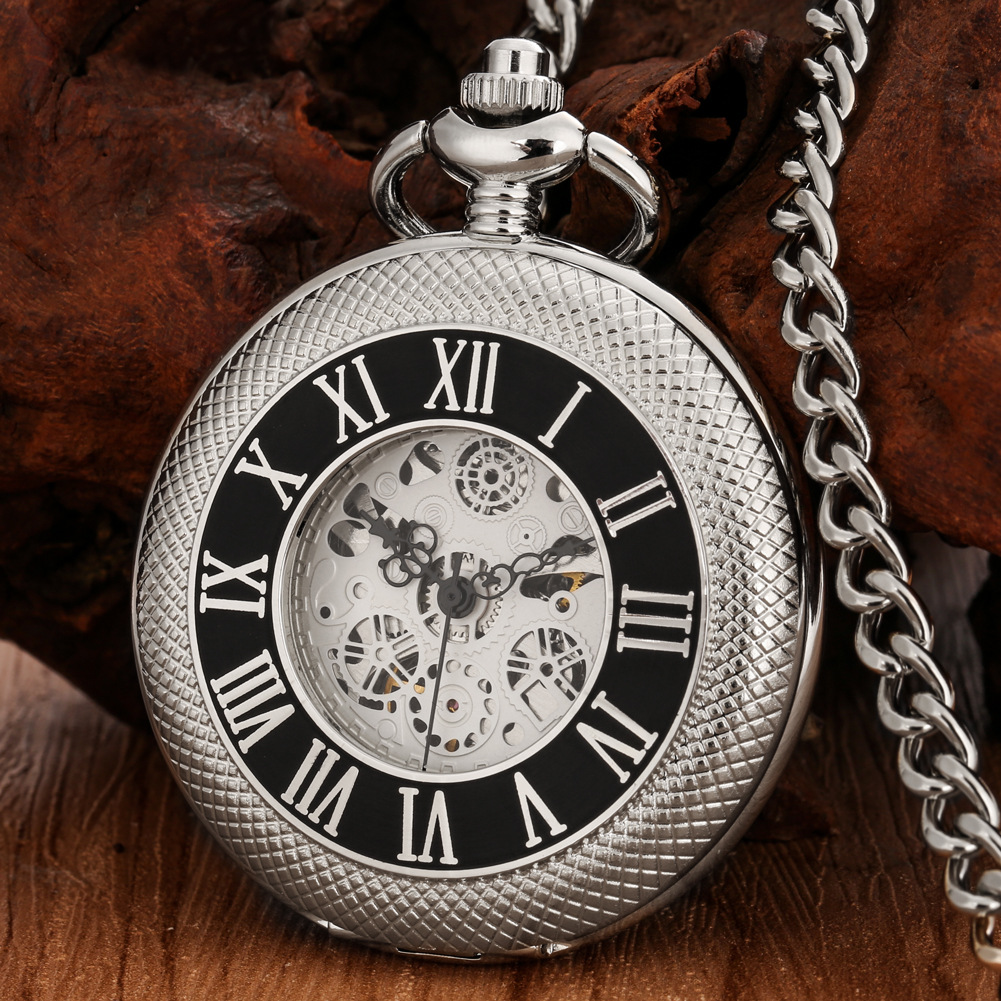 Silbernes Epoxidharz-getauchtes Flip-Top-Manual-Mechanisches Taschenuhr