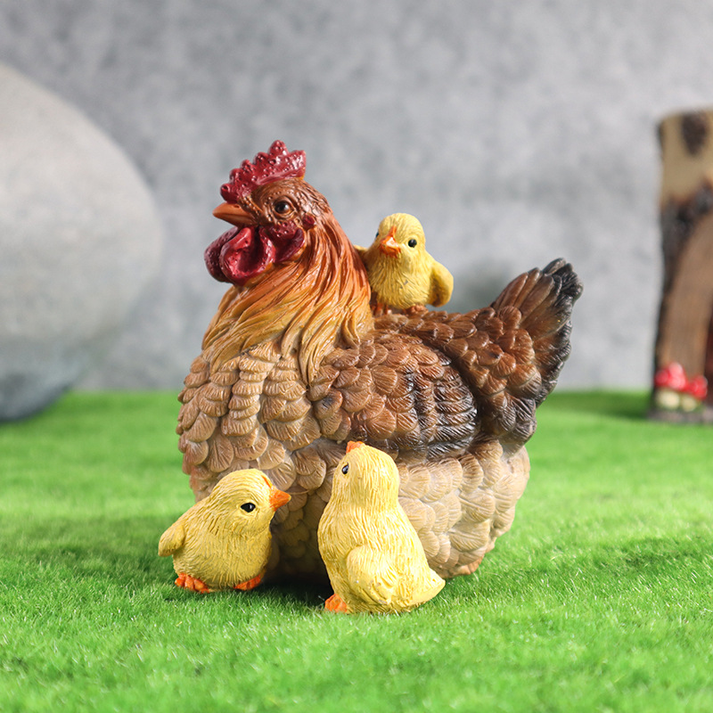 American Country Farm Lifelike Rooster And Hen Resin Craft