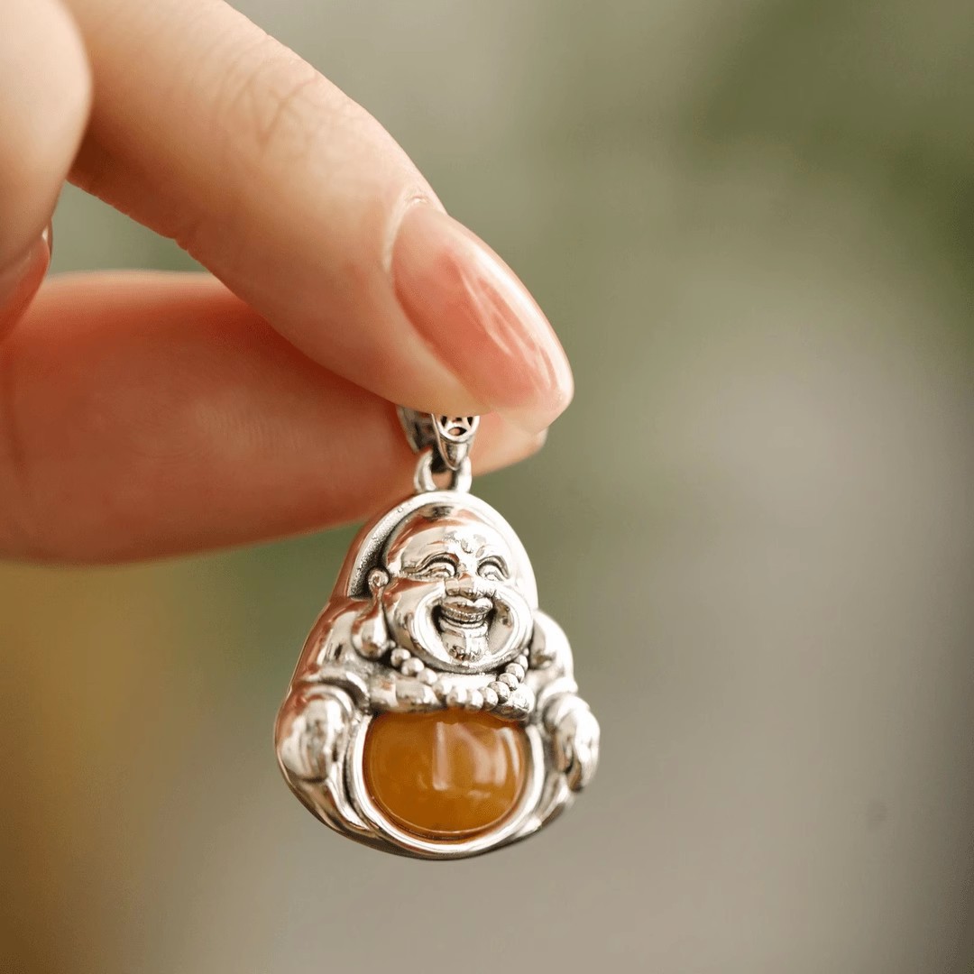 Antikes Blut Bernstein Maitreya Buddha Anhanger