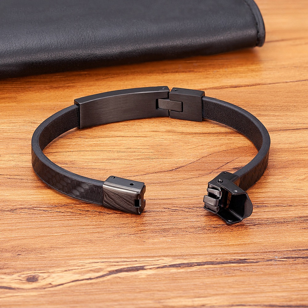 Geometrisches Muster aus Edelstahl für Männerlederarmband