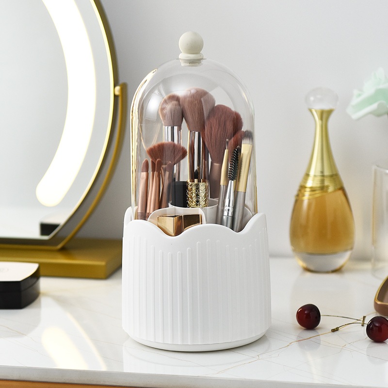 Contenitore di archiviazione rotante per spazzoli per trucco, contenitore anti-polvere, matita per sopracciglia, ombretto, rossetto, scaffale per cosmetici da scrivania, scatola di archiviazione a griglia per cosmetici