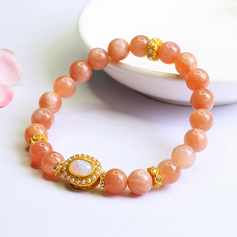 Bracciale di Luna Naturale Arancione Sunstone Donna