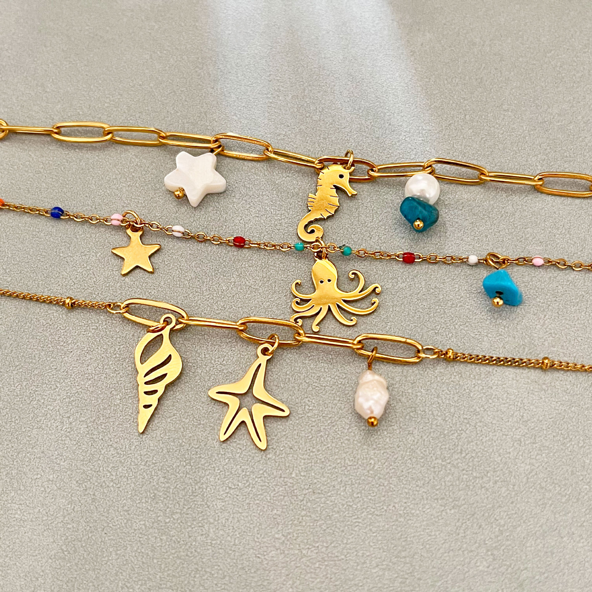 Meeresserie-Seepferdchen-Seesterne-Frauen-Pendant-Armband