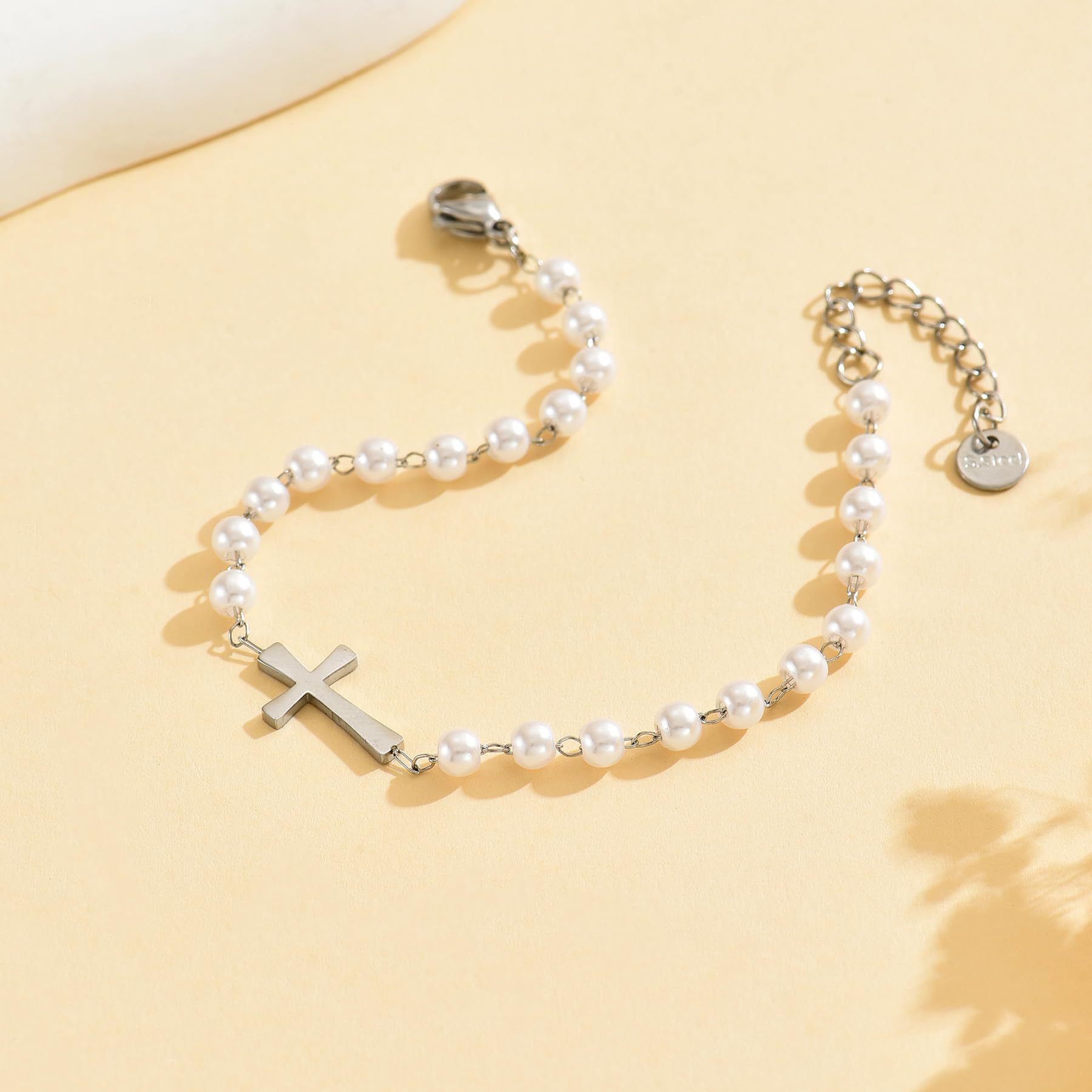 Stahlkette Perlenschmuck Armband Kreuz