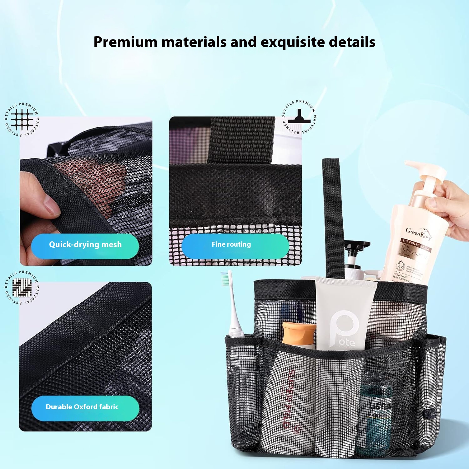 Borsa da spiaggia rete nécessaire de toilette borsa della spesa borsa a mano 8 tasche di rete