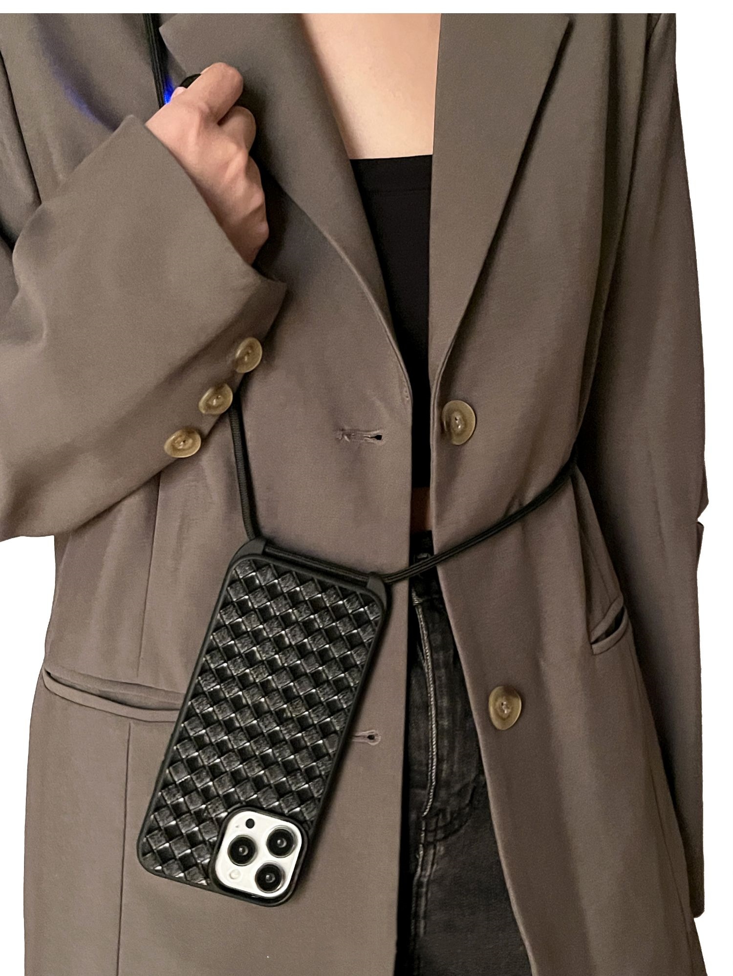 Schwarzes Leder-Gurtel-Tasche mit Webmuster
