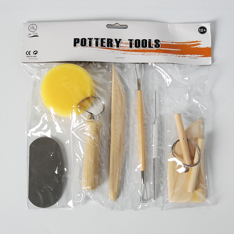 Ceramic Wooden Tool Sponge 8-piece Set Handmade Clay Beginner Pack